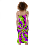 Green Vortex Moving Optical Illusion Slim Fit Midi Cami Dress