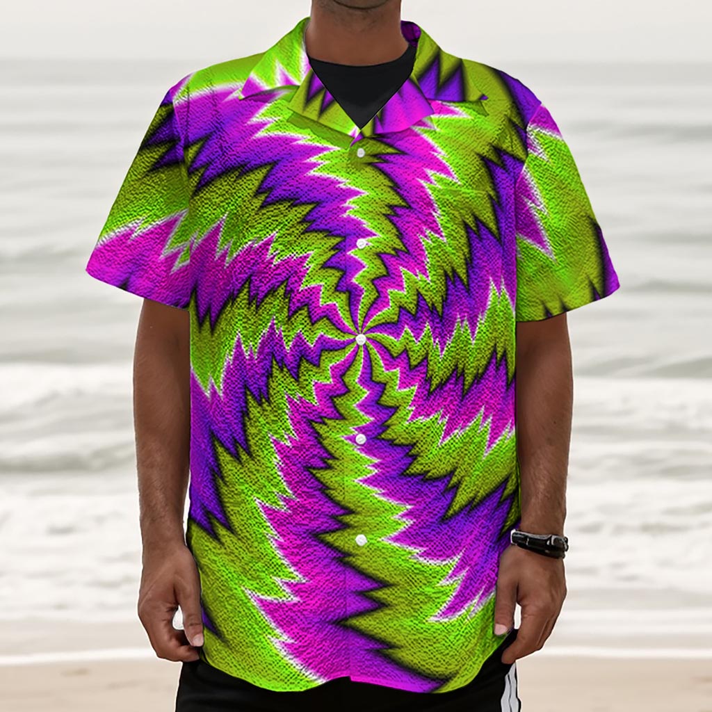Green Vortex Moving Optical Illusion Textured Short Sleeve Shirt