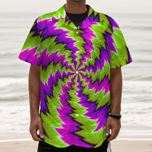 Green Vortex Moving Optical Illusion Textured Short Sleeve Shirt