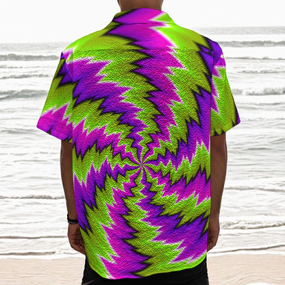 Green Vortex Moving Optical Illusion Textured Short Sleeve Shirt