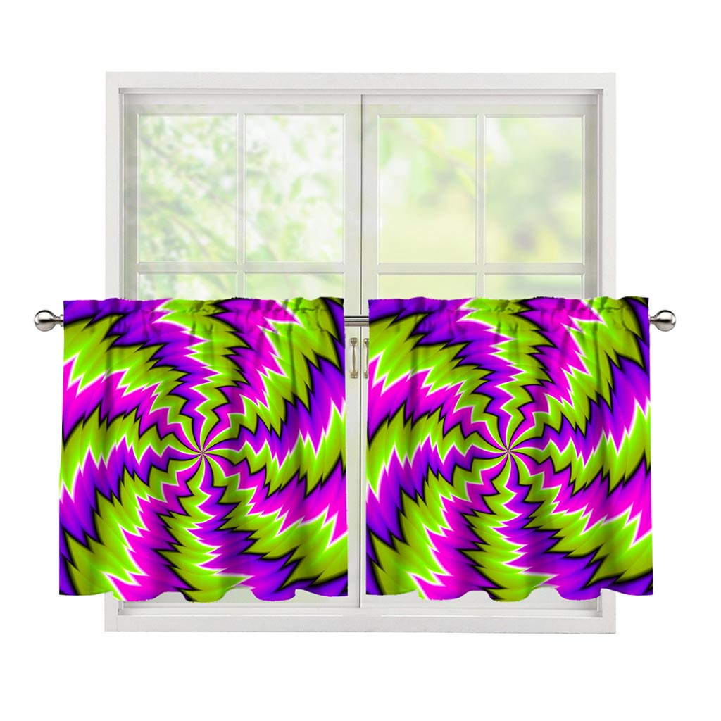 Green Vortex Moving Optical Illusion Tier Curtains