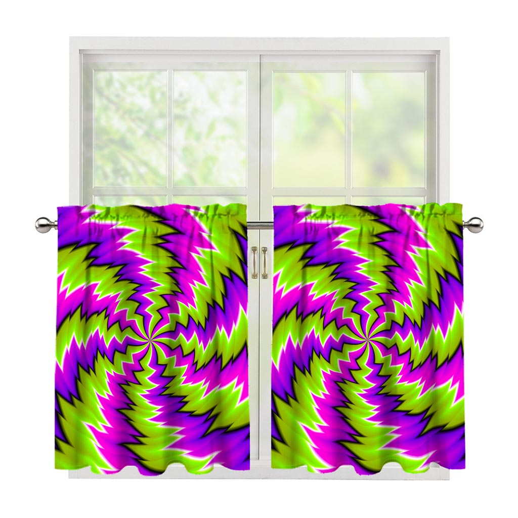 Green Vortex Moving Optical Illusion Tier Curtains