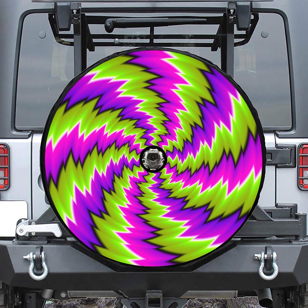 Green Vortex Moving Optical Illusion Tire Cover With Camera Hole