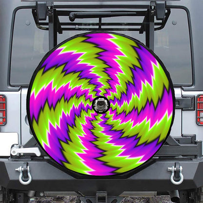 Green Vortex Moving Optical Illusion Tire Cover With Camera Hole