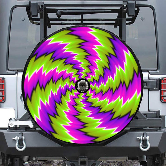 Green Vortex Moving Optical Illusion Tire Cover With Camera Hole