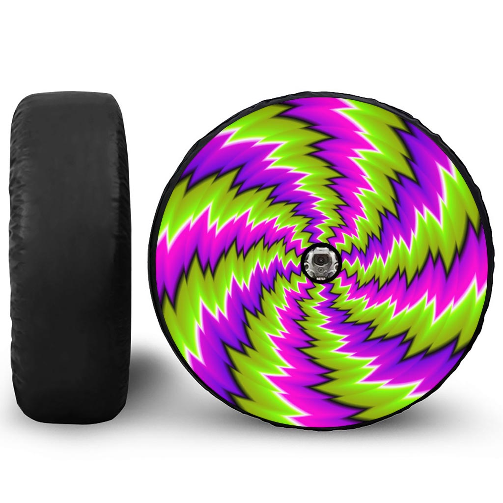 Green Vortex Moving Optical Illusion Tire Cover With Camera Hole