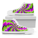 Green Vortex Moving Optical Illusion White High Top Sneakers