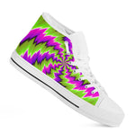 Green Vortex Moving Optical Illusion White High Top Sneakers