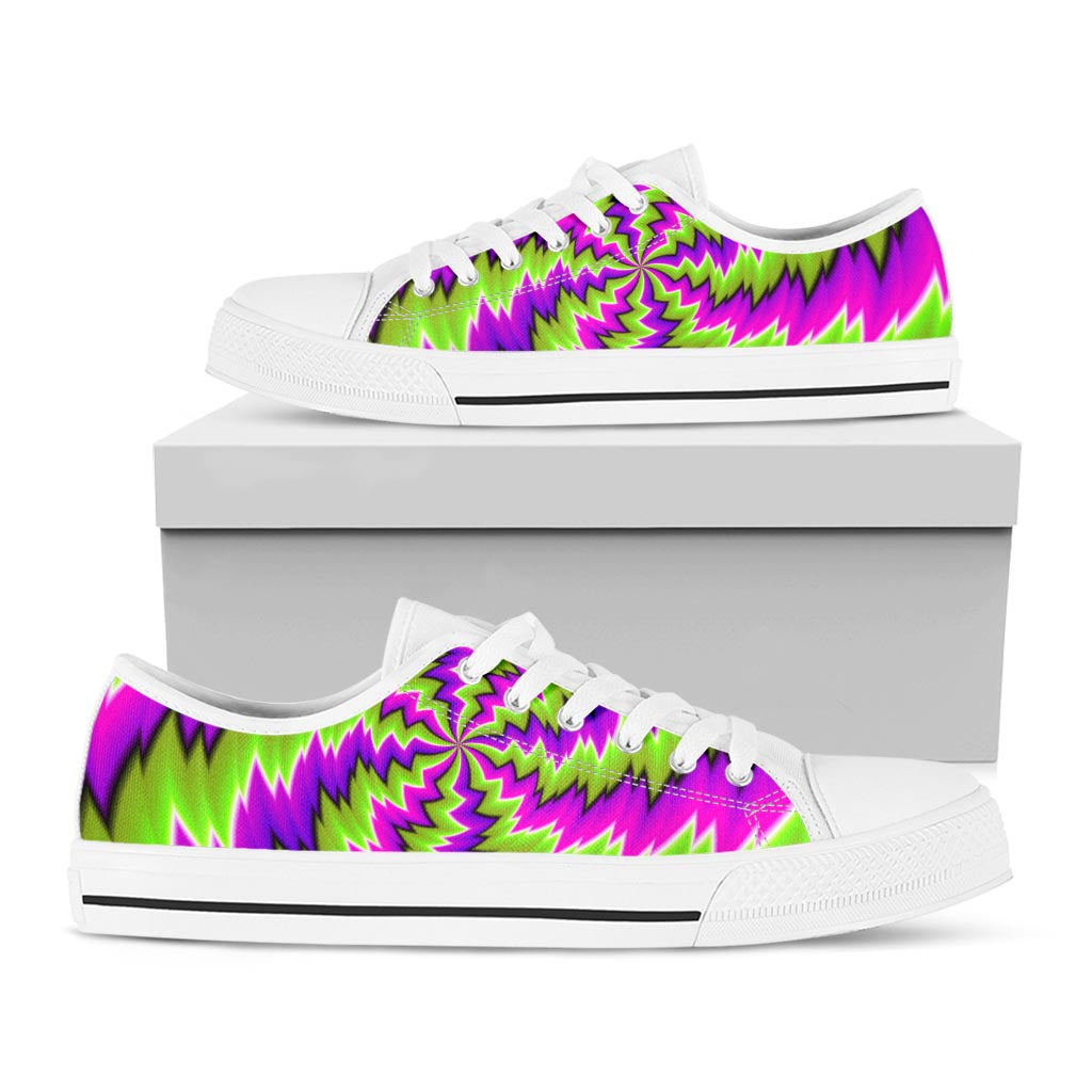 Green Vortex Moving Optical Illusion White Low Top Sneakers