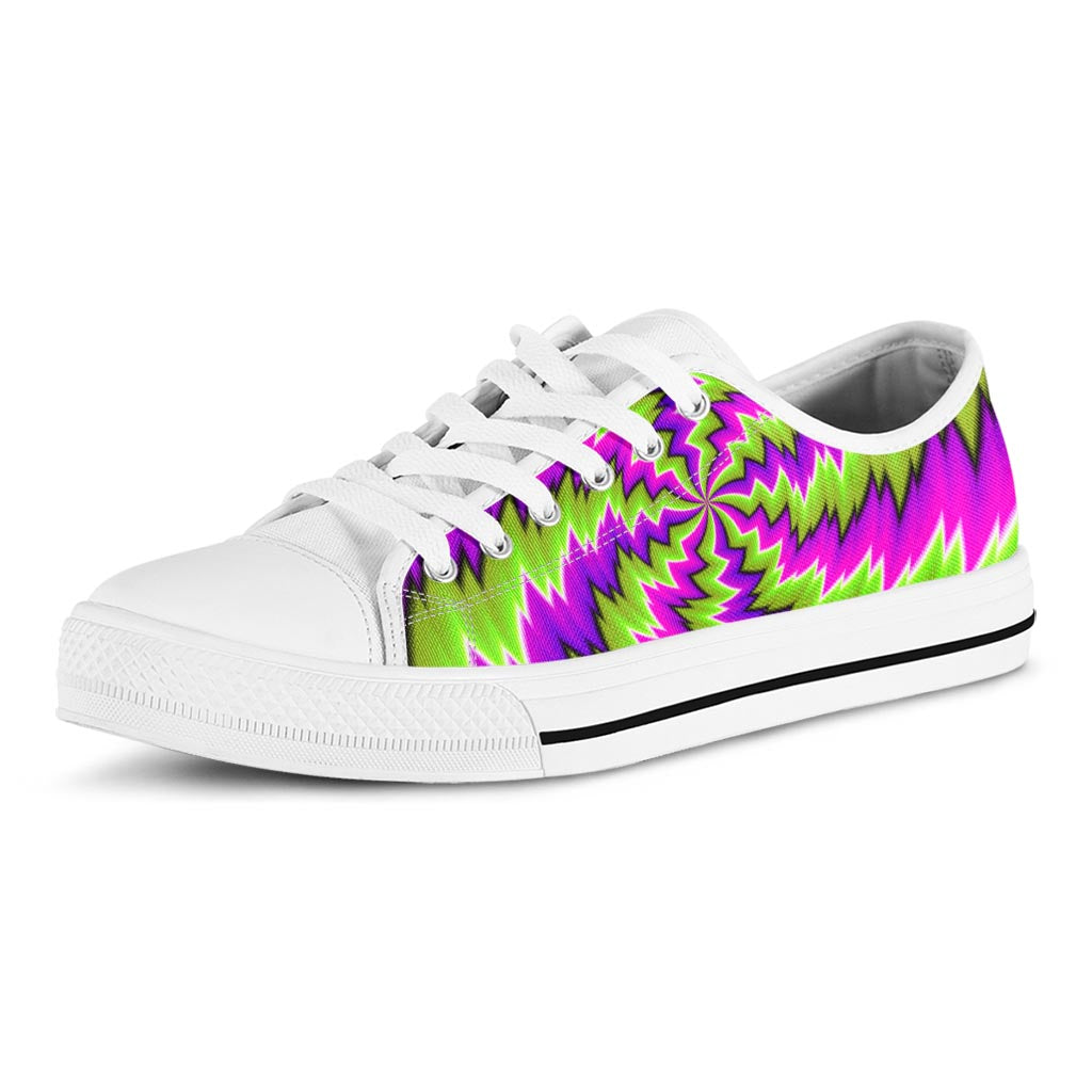 Green Vortex Moving Optical Illusion White Low Top Sneakers