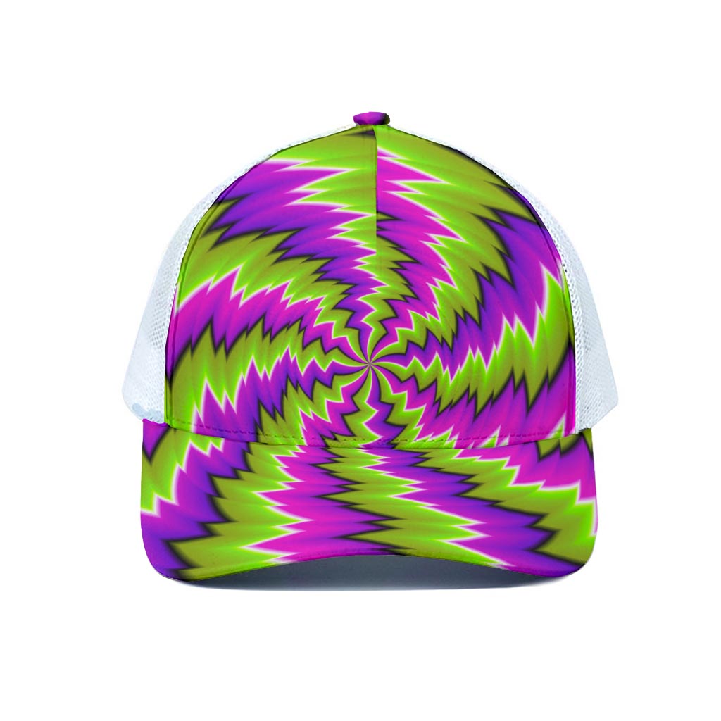 Green Vortex Moving Optical Illusion White Mesh Trucker Cap