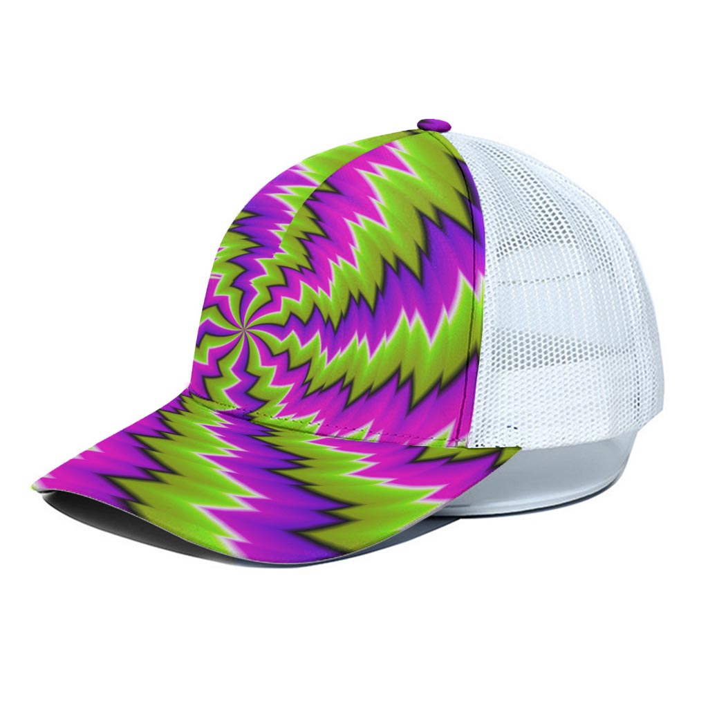 Green Vortex Moving Optical Illusion White Mesh Trucker Cap