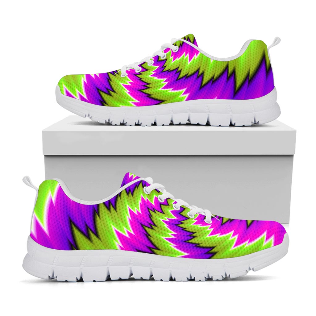 Green Vortex Moving Optical Illusion White Running Shoes