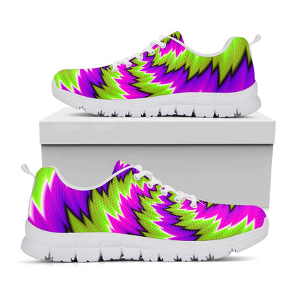Green Vortex Moving Optical Illusion White Running Shoes