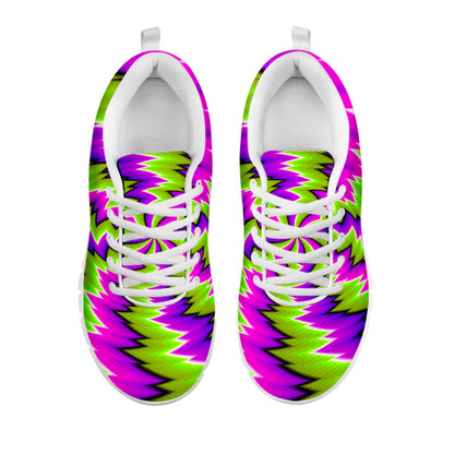Green Vortex Moving Optical Illusion White Running Shoes