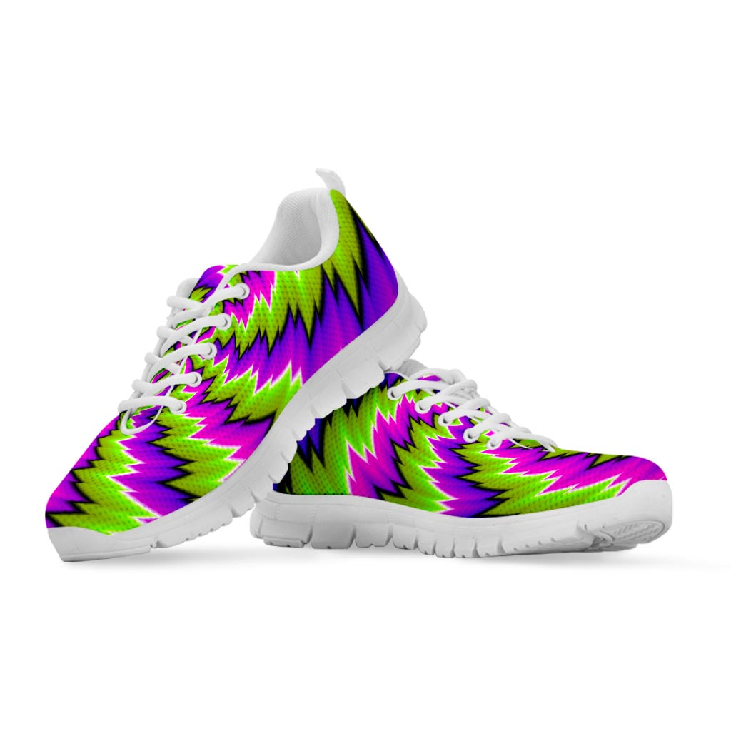 Green Vortex Moving Optical Illusion White Running Shoes