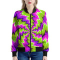 Green Vortex Moving Optical Illusion Women's Bomber Jacket