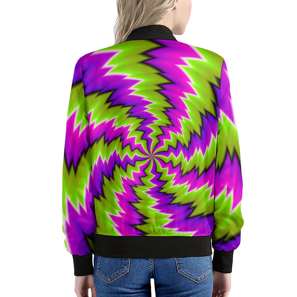 Green Vortex Moving Optical Illusion Women's Bomber Jacket