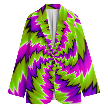 Green Vortex Moving Optical Illusion Women's Cotton Blazer