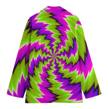 Green Vortex Moving Optical Illusion Women's Cotton Blazer
