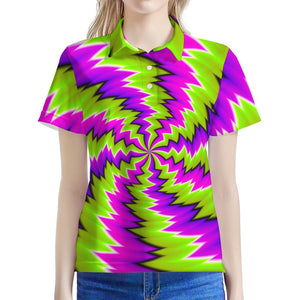 Green Vortex Moving Optical Illusion Women's Polo Shirt