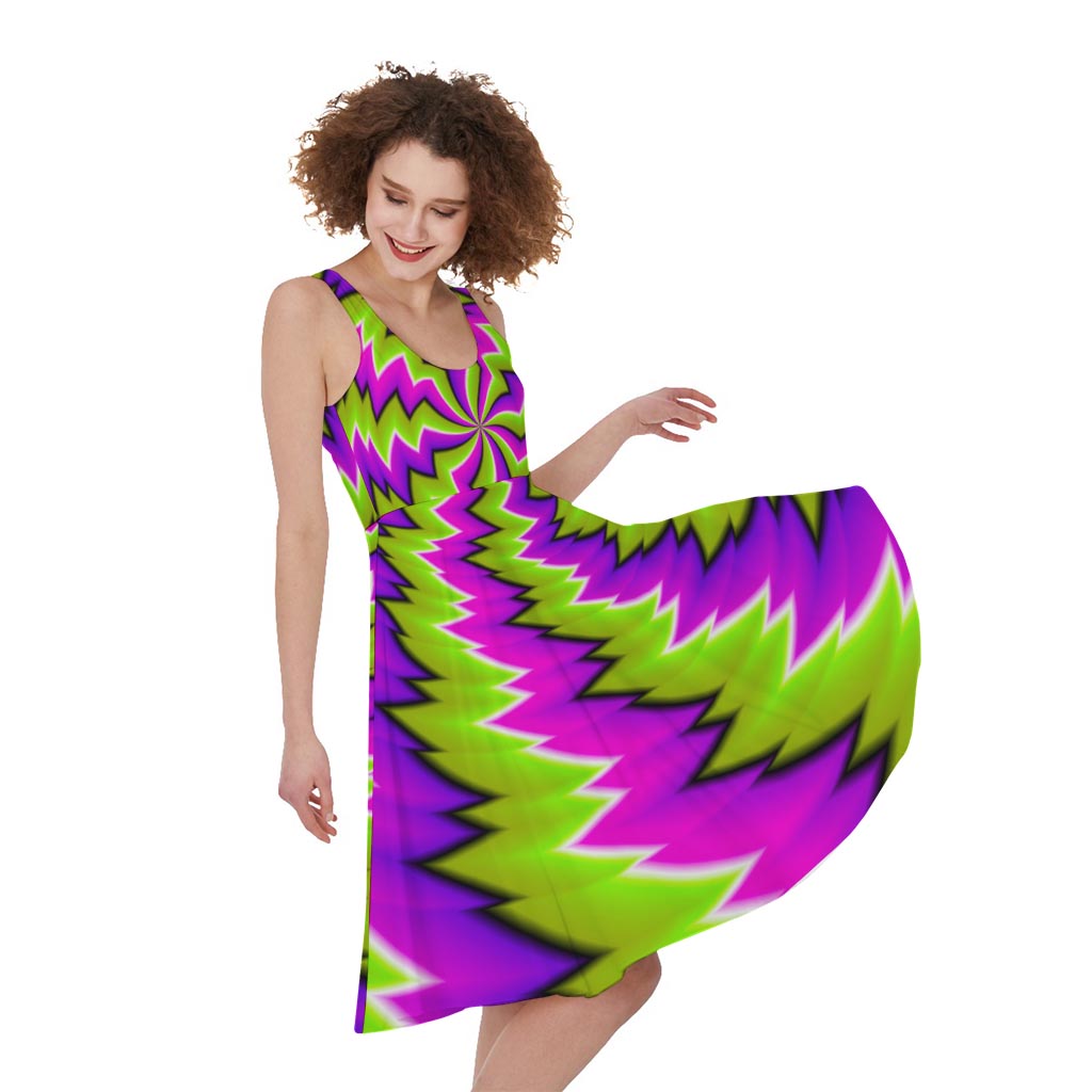 Green Vortex Moving Optical Illusion Women's Sleeveless Dress