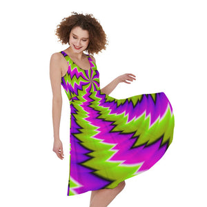 Green Vortex Moving Optical Illusion Sleeveless Knee Length Dress GearFrost Green Vortex Moving Optical Illusion Sleeveless Knee Length Dress GearFrost