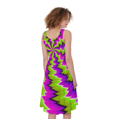 Green Vortex Moving Optical Illusion Women's Sleeveless Dress