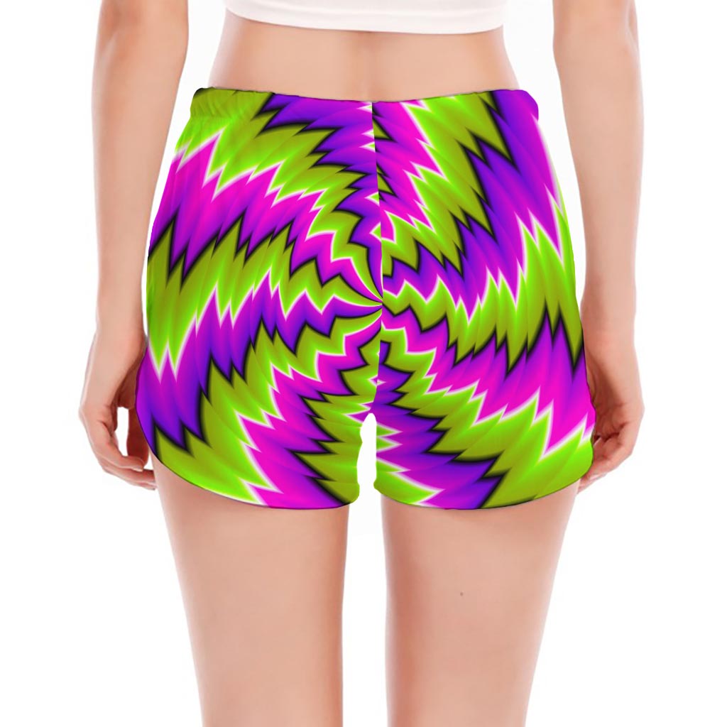Green Vortex Moving Optical Illusion Women's Split Running Shorts