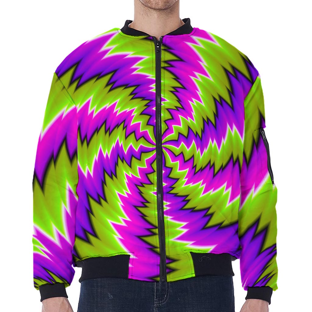 Green Vortex Moving Optical Illusion Zip Sleeve Bomber Jacket