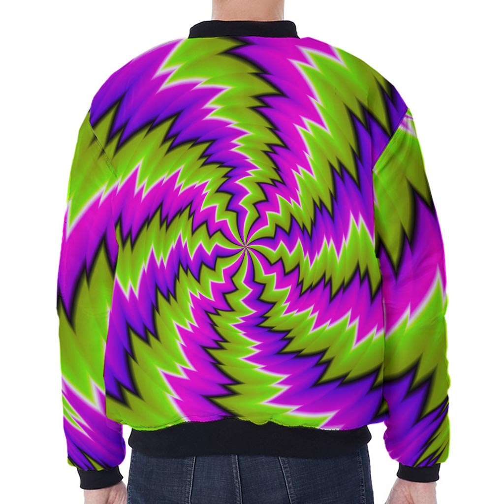 Green Vortex Moving Optical Illusion Zip Sleeve Bomber Jacket