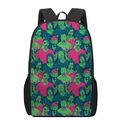 Green Walking Zombie Print 17 Inch Backpack