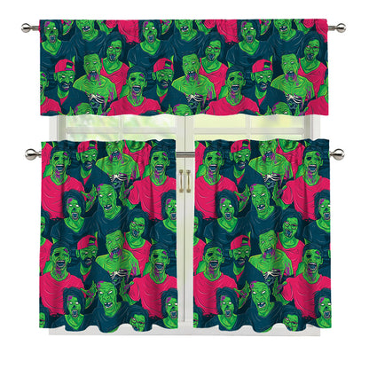 Green Walking Zombie Print 3 Piece Kitchen Curtains