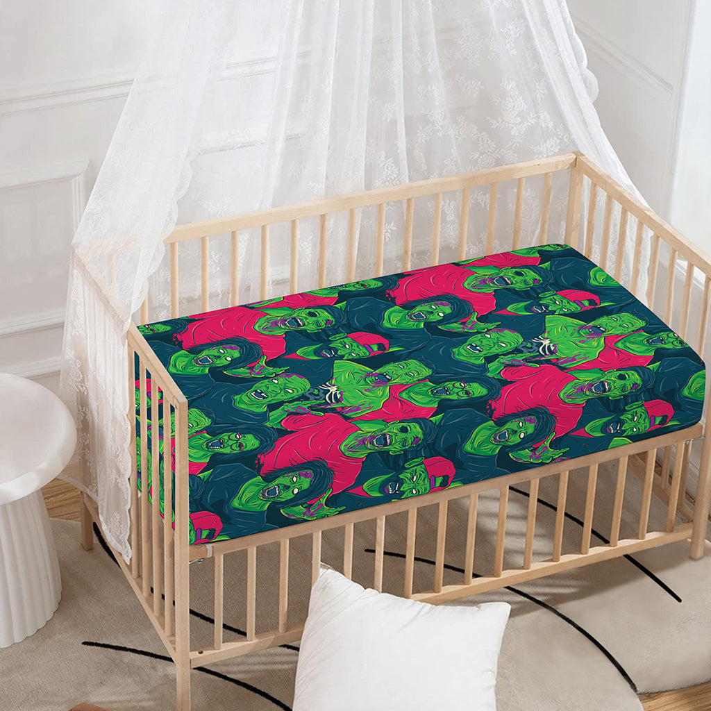Green Walking Zombie Print Baby Crib Sheet