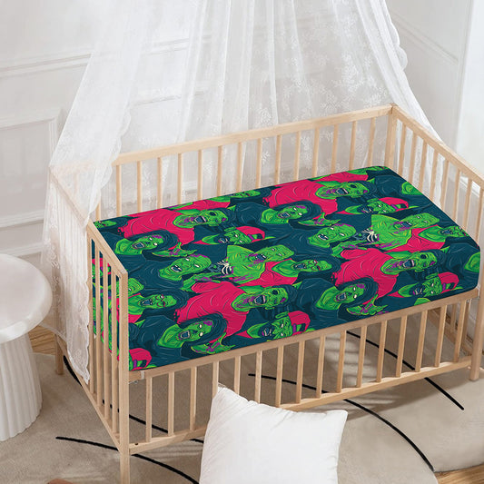 Green Walking Zombie Print Baby Crib Sheet