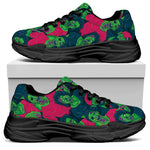 Green Walking Zombie Print Black Chunky Shoes