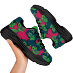 Green Walking Zombie Print Black Chunky Shoes
