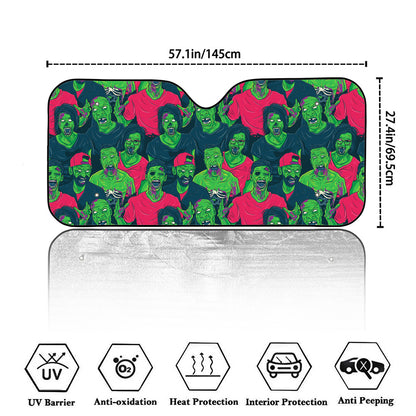 Green Walking Zombie Print Car Windshield Sun Shade