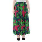 Green Walking Zombie Print Chiffon Maxi Skirt