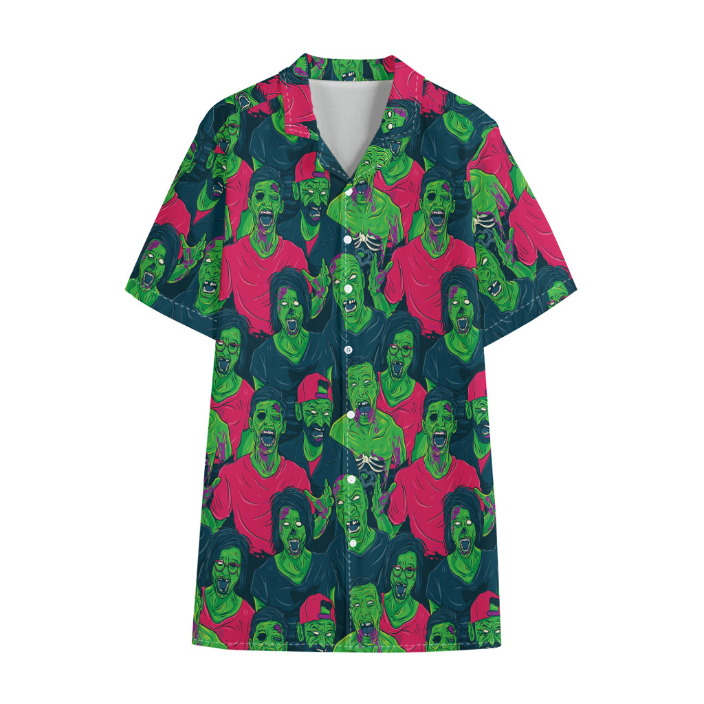 Green Walking Zombie Print Cotton Hawaiian Shirt