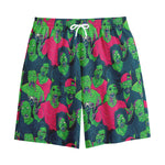 Green Walking Zombie Print Cotton Shorts