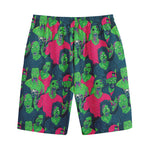 Green Walking Zombie Print Cotton Shorts