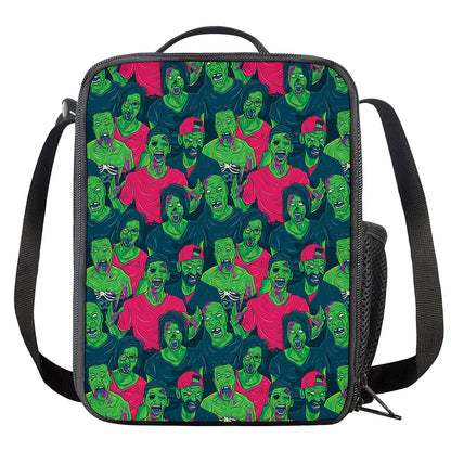 Green Walking Zombie Print Crossbody Lunch Bag