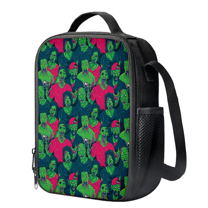 Green Walking Zombie Print Crossbody Lunch Bag