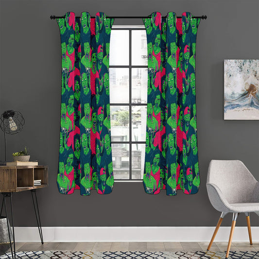 Green Walking Zombie Print Curtain