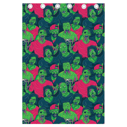 Green Walking Zombie Print Curtain