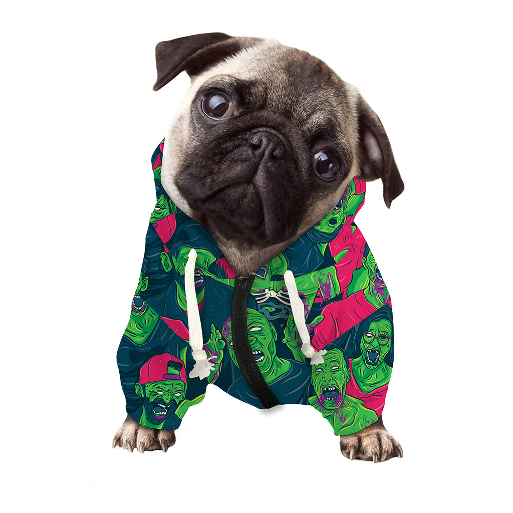 Green Walking Zombie Print Dog Zip Up Hoodie