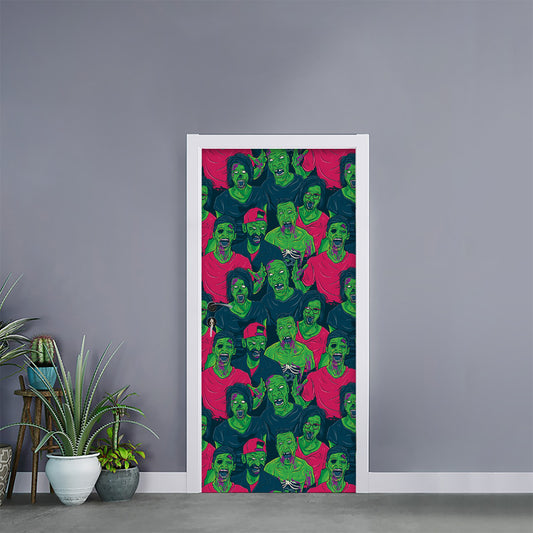Green Walking Zombie Print Door Sticker