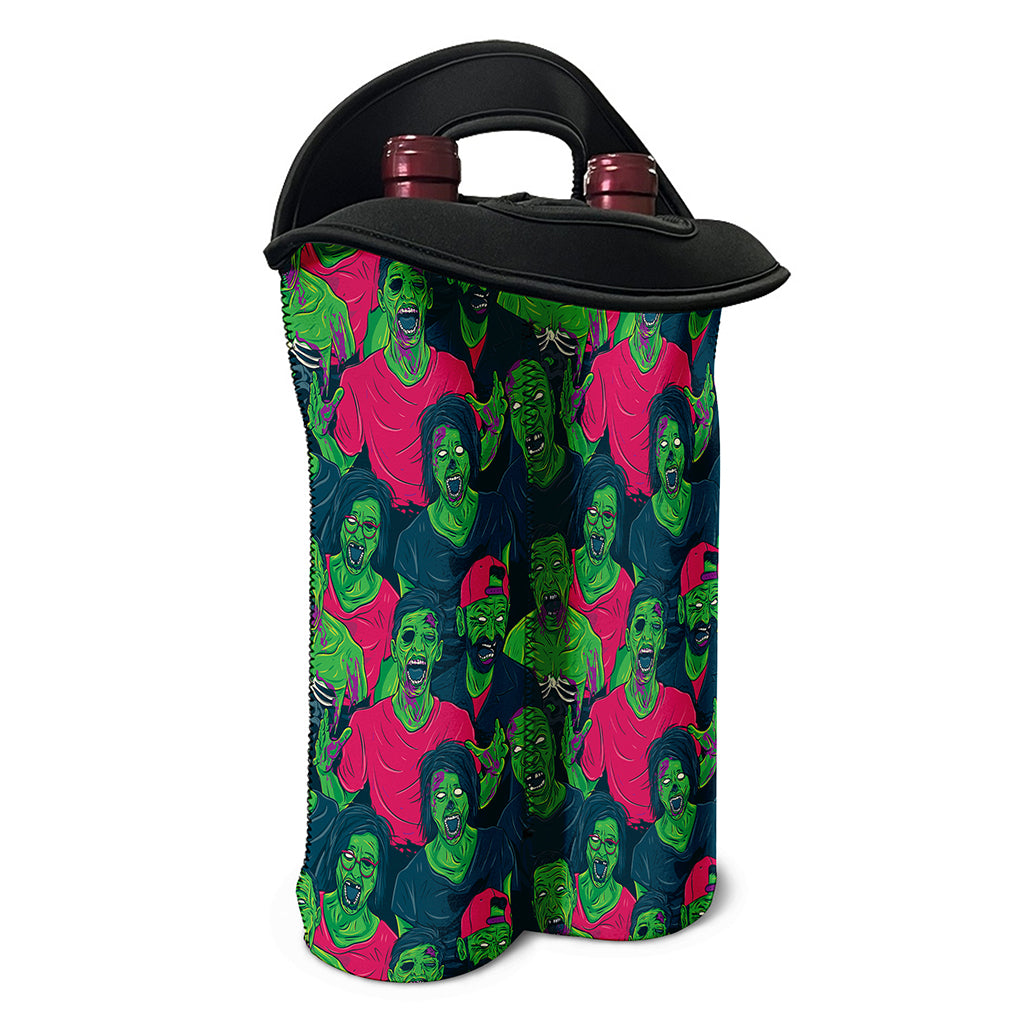 Green Walking Zombie Print Double Neoprene Wine Tote