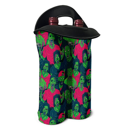 Green Walking Zombie Print Double Neoprene Wine Tote